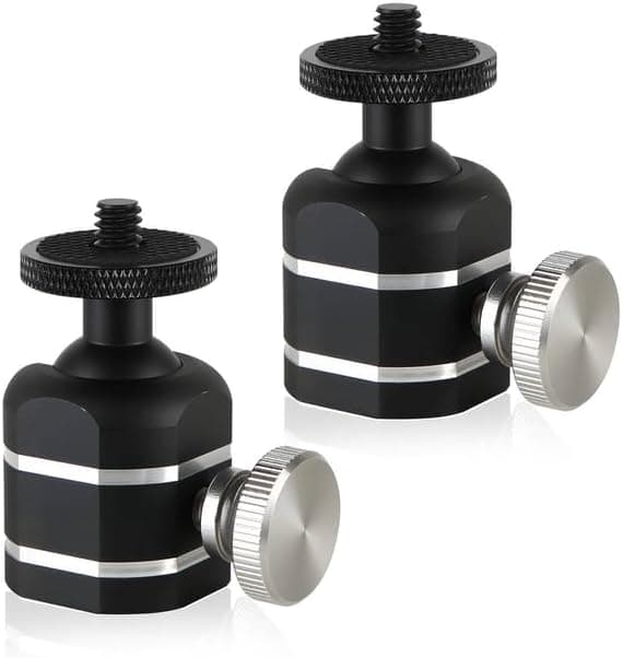 Mini Ball Heads Universal Metal Tripod Ball Head Camera Screw Mount for Trail Action Security Cameras, 1/4"-20 Thread, 360 Rotatable, 90 Tiltable, Loads to 10lbs, Silver, 2pcs