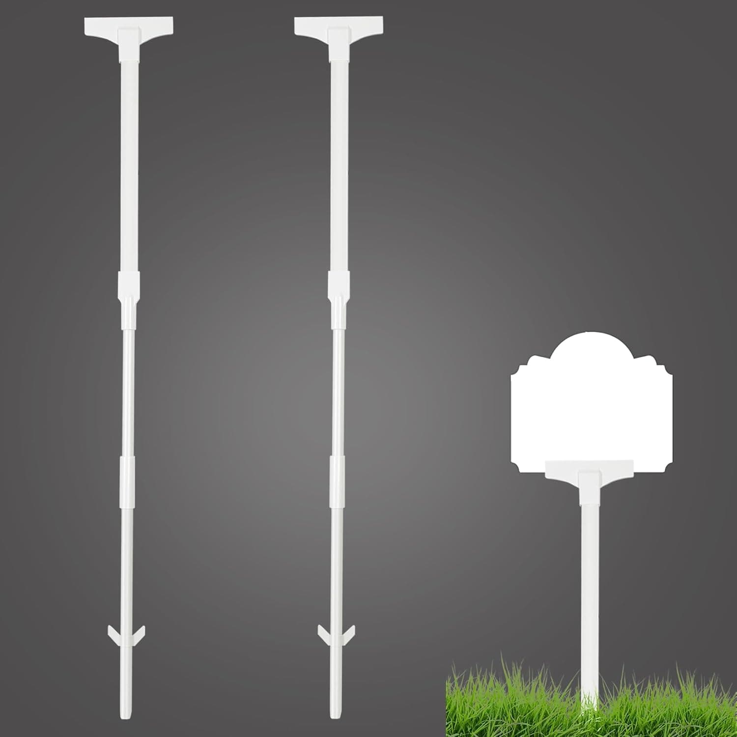 2-Pack Yard Sign Stakes for Outside Ground, 48 Inch Aluminum Yard Sign Holder Stand for Fence Road Parking Street Stop (White, 4ft)