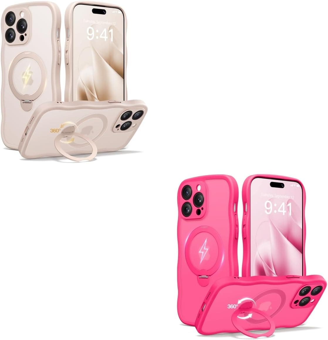 CAPRARO for iPhone 14 Pro Case with Stand Compatible with Magsafe Rose Gold and Hot Pink Bundle