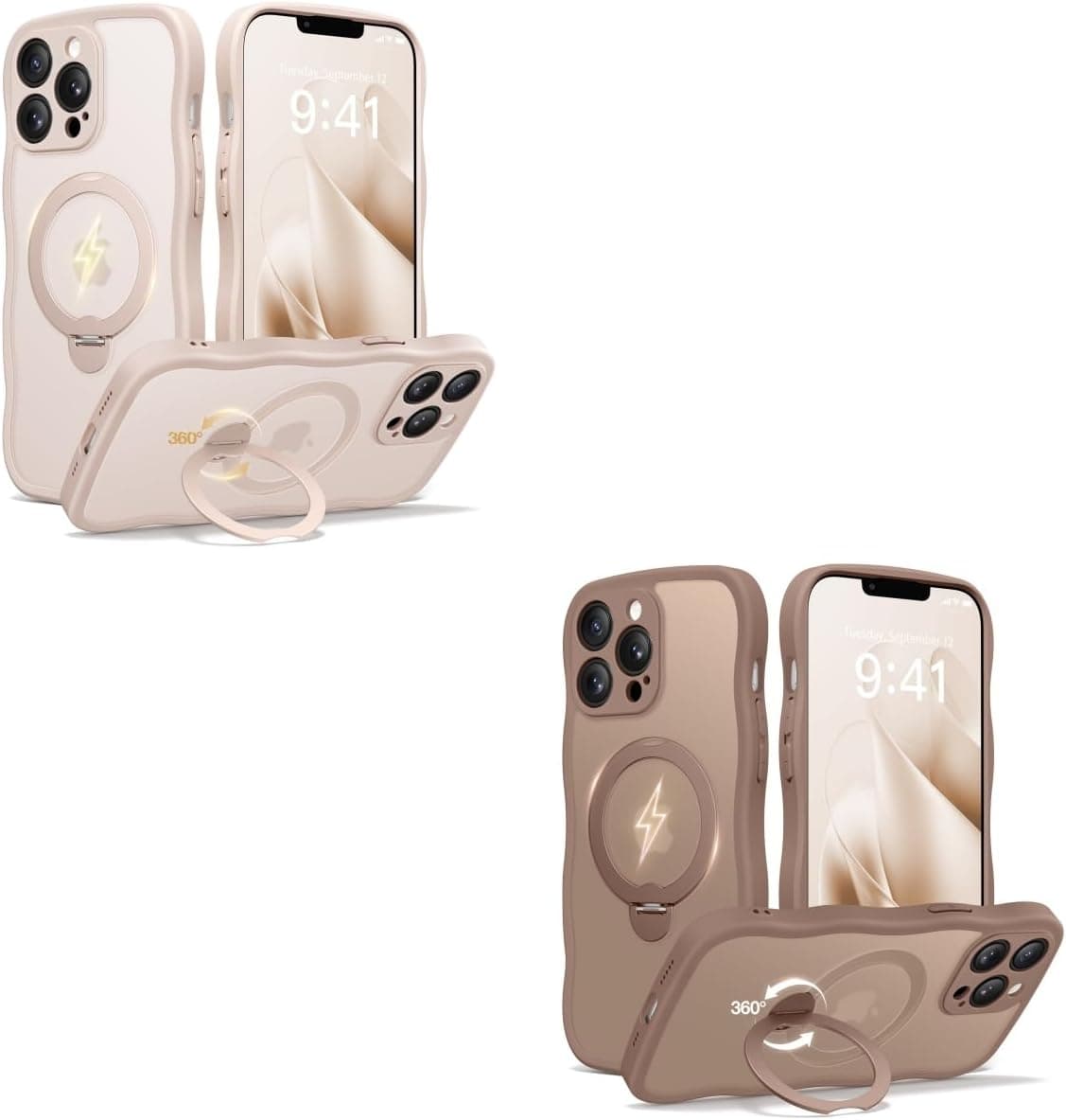 CAPRARO for iPhone 13 Pro Case with Stand Compatible with Magsafe Rose Gold and Brown Bundle