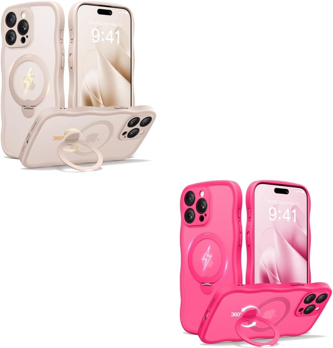 CAPRARO for iPhone 15 Pro Case with Stand Compatible with Magsafe Rose Gold and Hot Pink Bundle