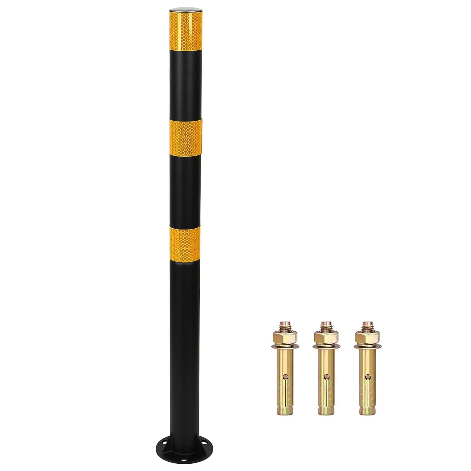 Safety Bollard with Anchor Bolts, 32" * 2" Safety Barrier Bollard, Parking Barrier Post with Reflective Tape, for Construction, School and Traffic-Sensitive Area, 1 Pack