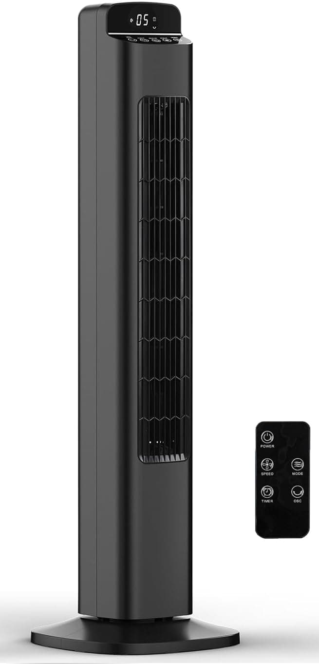 Antarctic Star 80° Oscillating Tower Fan, 36" Electric Standing Cooling Floor Fan, 23ft/s High Velocity, 5 Speeds 3 Modes, 12H Timer for Bedroom Home Office, Black