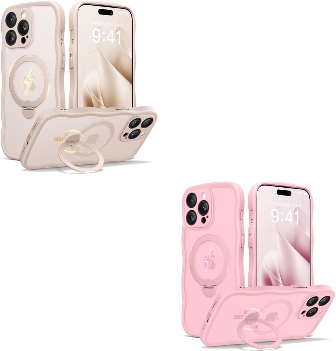 CAPRARO for iPhone 15 Pro Case with Stand Compatible with Magsafe Rose Gold and Peach Pink Bundle