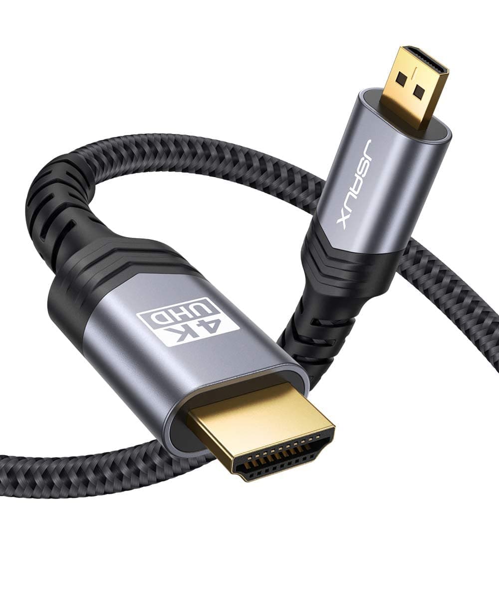 JSAUX 4K Micro HDMI to HDMI Cable, Micro HDMI Male to HDMI Male Cable Adapter Nylon Braided Support 4K@60Hz HDR 3D ARC 18Gbps Compatible with Sport Camera, Sony A6000 A6300 and More (6.6FT)