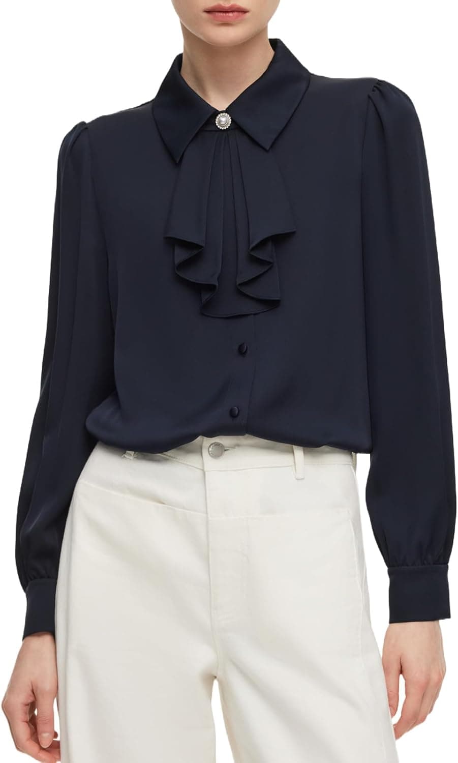 GOELIA Button Down Shirt for Women Long Sleeve Satin Silk Blouses Dressy Casual Business Work Blouse Tops