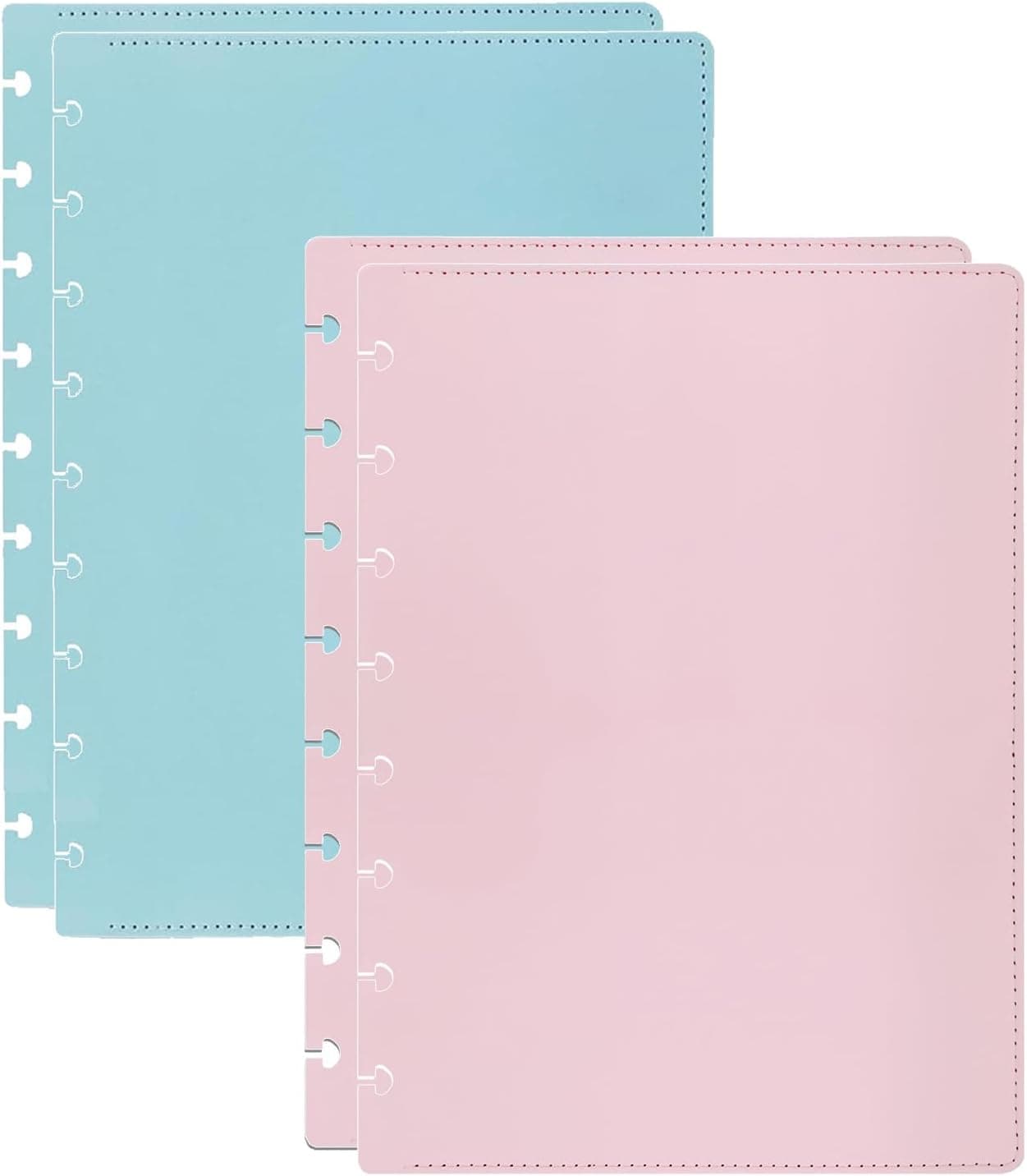 2 Set PU Leather Discbound Notebook Cover, Junior Size Discbound Planner Cover, 6.3 x 8.66 inch Covers, Light Pink and Blue, A5 Disc Bound Planner Supplies for Arc TUL and Happy Planner