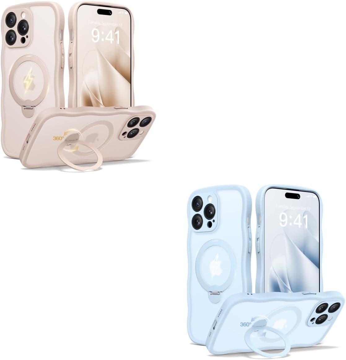 CAPRARO for iPhone 14 Pro Case with Stand Compatible with Magsafe Rose Gold and Light Blue Bundle