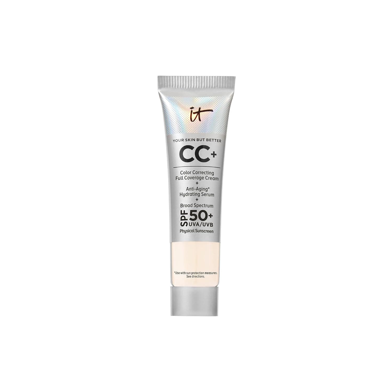 IT Cosmetics CC+ Cream - Natural Full Coverage Foundation With SPF 50+, Color Corrector & Anti-Aging Hydrating Serum, Hyaluronic Acid + Peptides, Lightweight Up To 24H Wear, All Skin Types