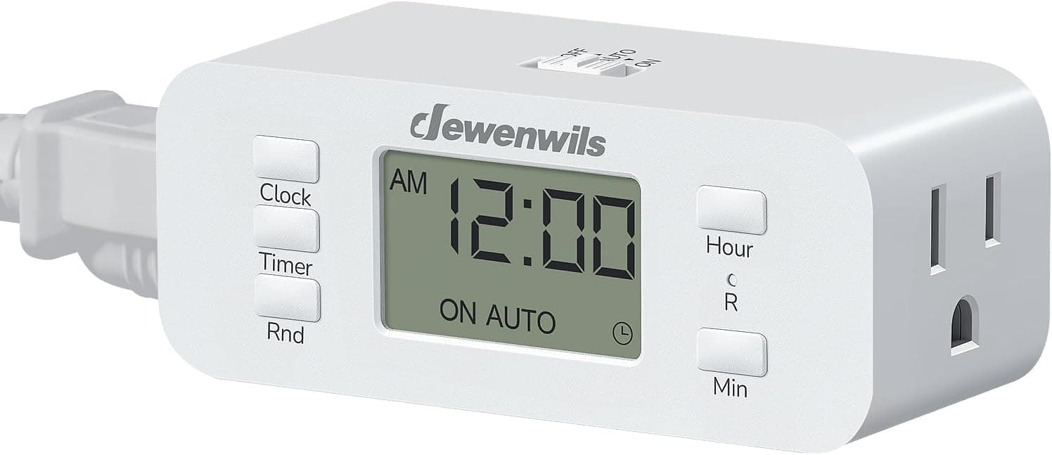 DEWENWILS 24 Hour Programmable Digital Timer Outlet, Timers for Electrical Outlets, Indoor Light Timers for Lamp Fan Aquarium, 2 Grounded Outlet, 125V/15A Resistive/1000W Tungsten, 3 Prong, 1 Pack