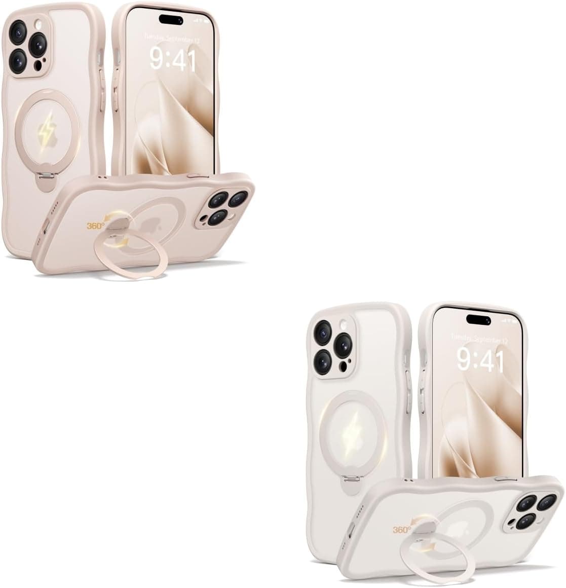 CAPRARO for iPhone 14 Pro Case with Stand Compatible with Magsafe Rose Gold and Stone Bundle