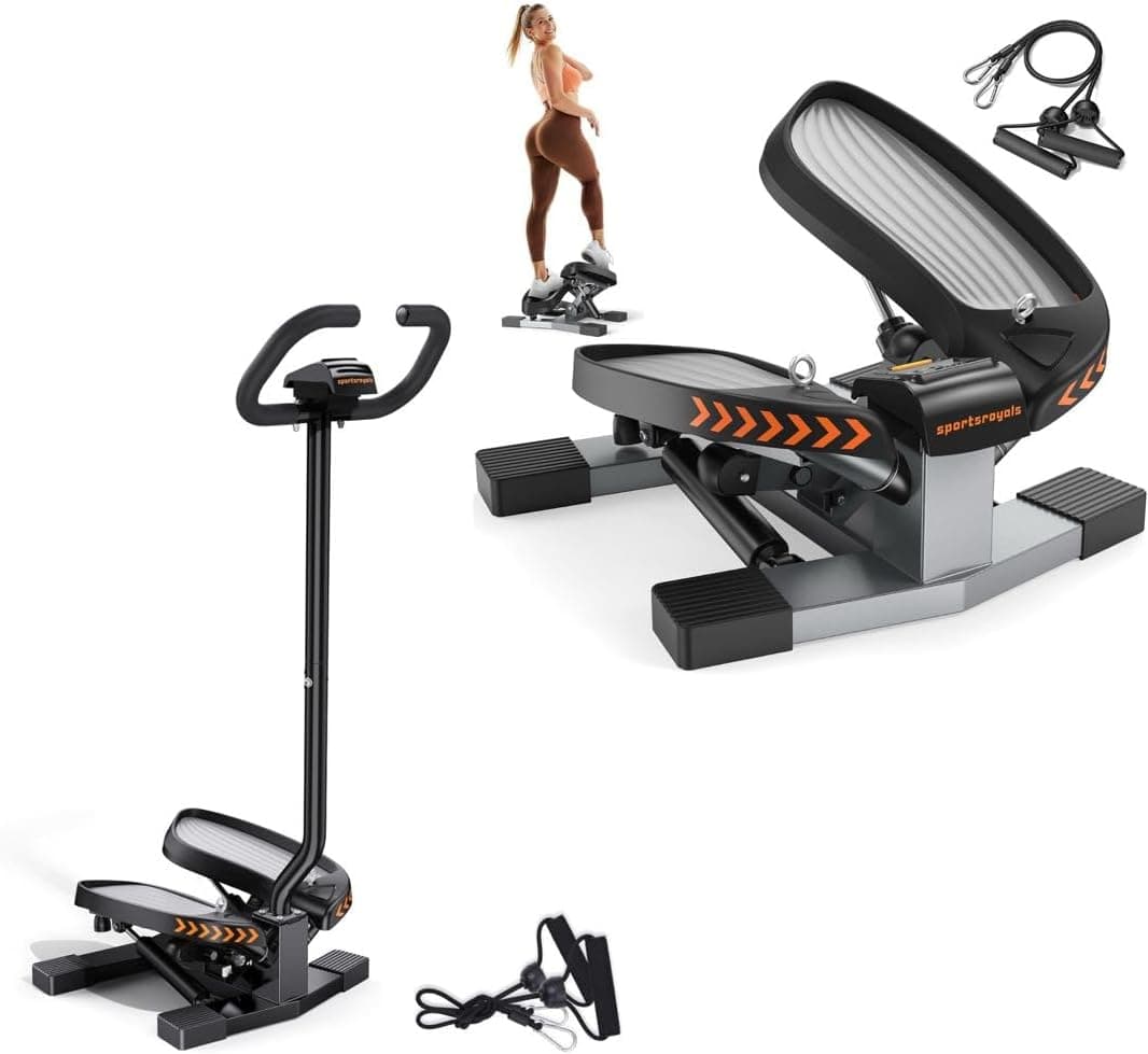 Sportsroyals Stair Stepper with Handlebar,Twist Stepper for Exercise at Home,Step Machine with Resistance Bands for Full Body Workout, 350lbs+ Capacity
