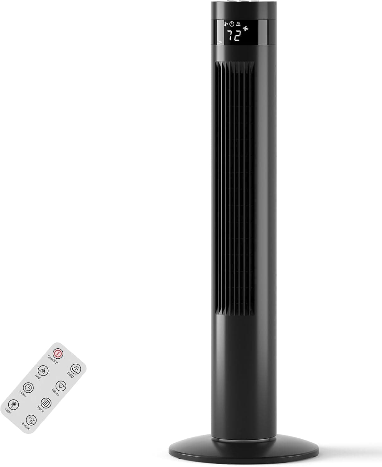 COWSAR Portable Tower Fan for Bedroom, 36'' Oscillating Quiet Floor Fan with 3 Modes&12H Timer, Remote, Bladeless Fan for Room, Home, Office，Matte Black