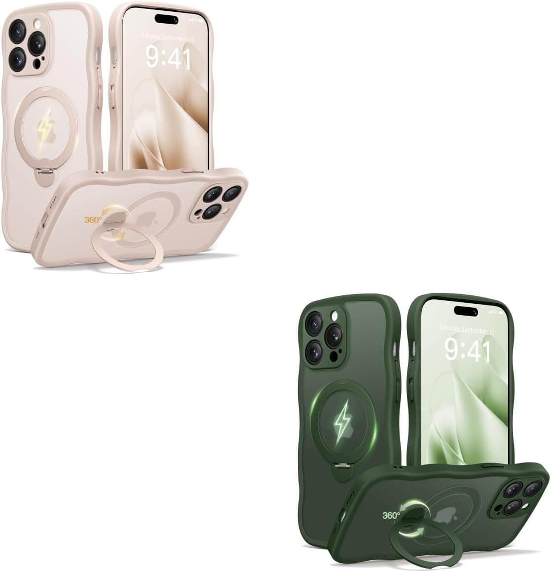 CAPRARO for iPhone 14 Pro Case with Stand Compatible with Magsafe Rose Gold and Dark Green Bundle