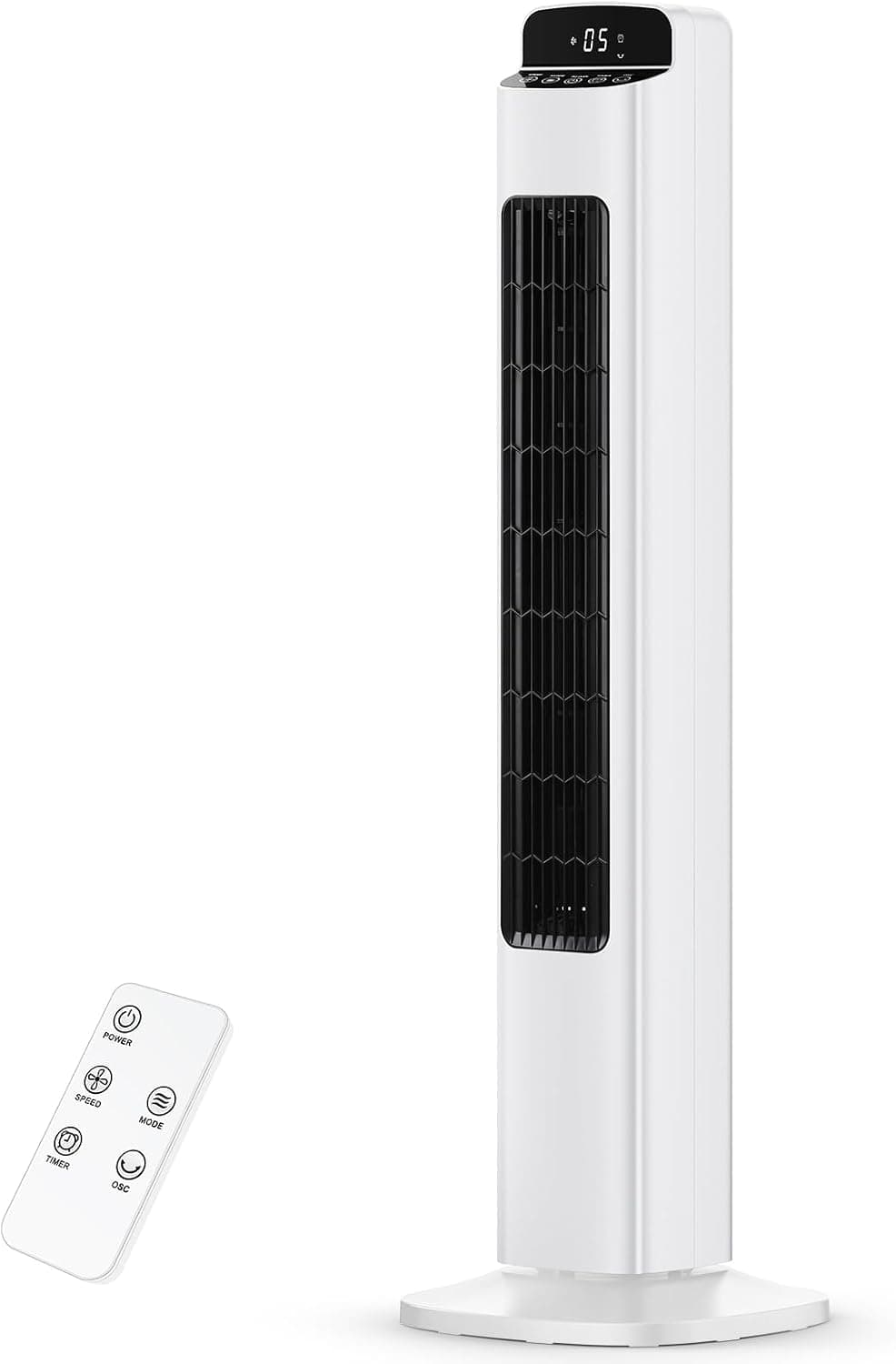 COWSAR Portable Tower Fan for Bedroom, 5 Speed Standing Fan, 36'' Oscillating Quiet Floor Fan with 3 Modes&12H Timer, 25 ft/s Velocity, Remote, Bladeless Fan for Room, Home, Office