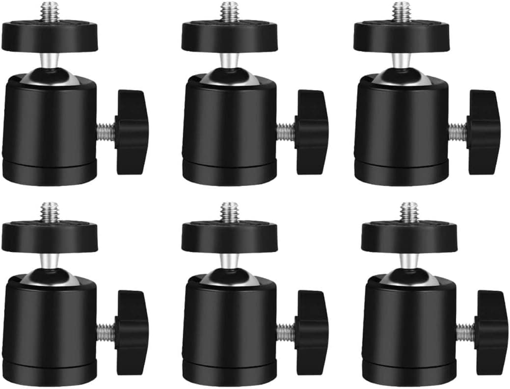 6pcs Mini Universal Ball Heads Tripod Ball Head Camera Screw Mount, 360 Degrees Rotatable Tilt with 1/4 inch Screew for Cameras Smart Phone Tripods Monopods Camcorder LED Light Stand