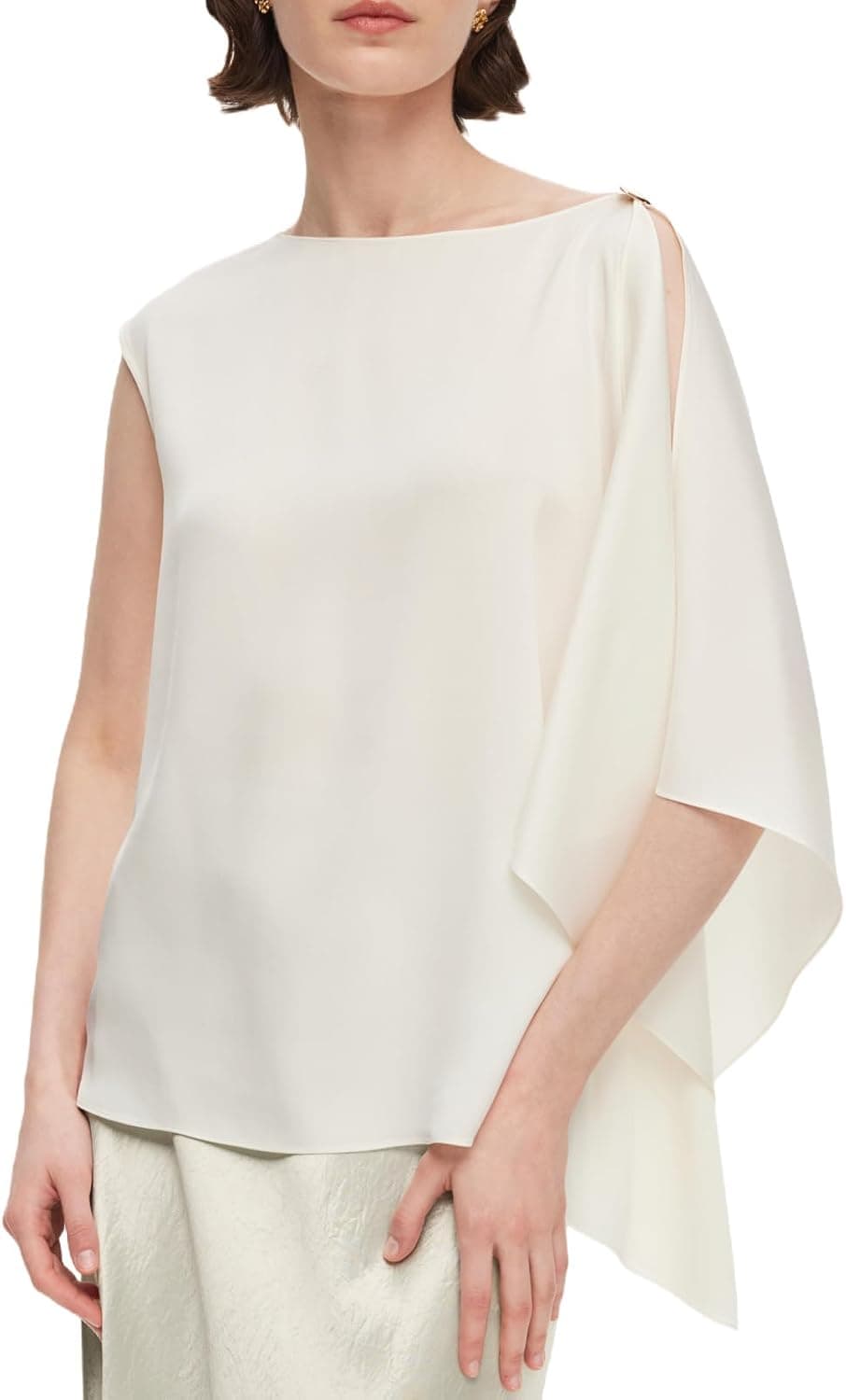 Blouses for Women Dressy Casual 22MM Mulberry Silk Asymmetric Draped Sleeveless Boat Neck Summer Top Date Night Dinner Party