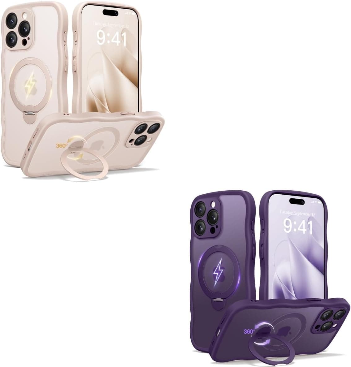 CAPRARO for iPhone 15 Pro Case with Stand Compatible with Magsafe Rose Gold and Deep Purple Bundle