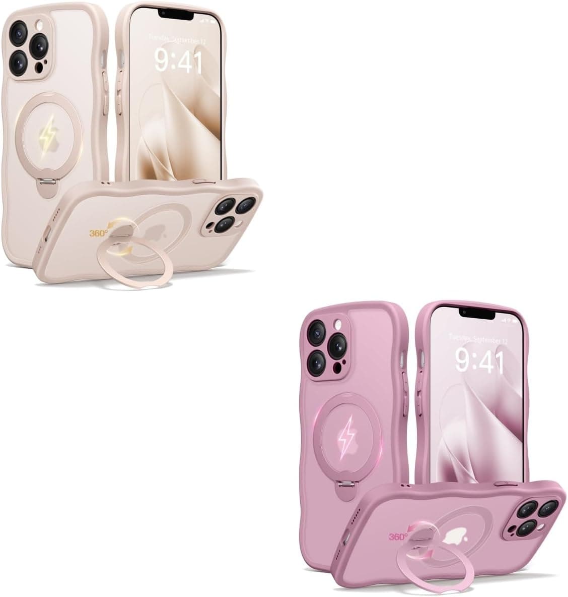 CAPRARO for iPhone 13 Pro Case with Stand Compatible with Magsafe Rose Gold and Black Currant Bundle