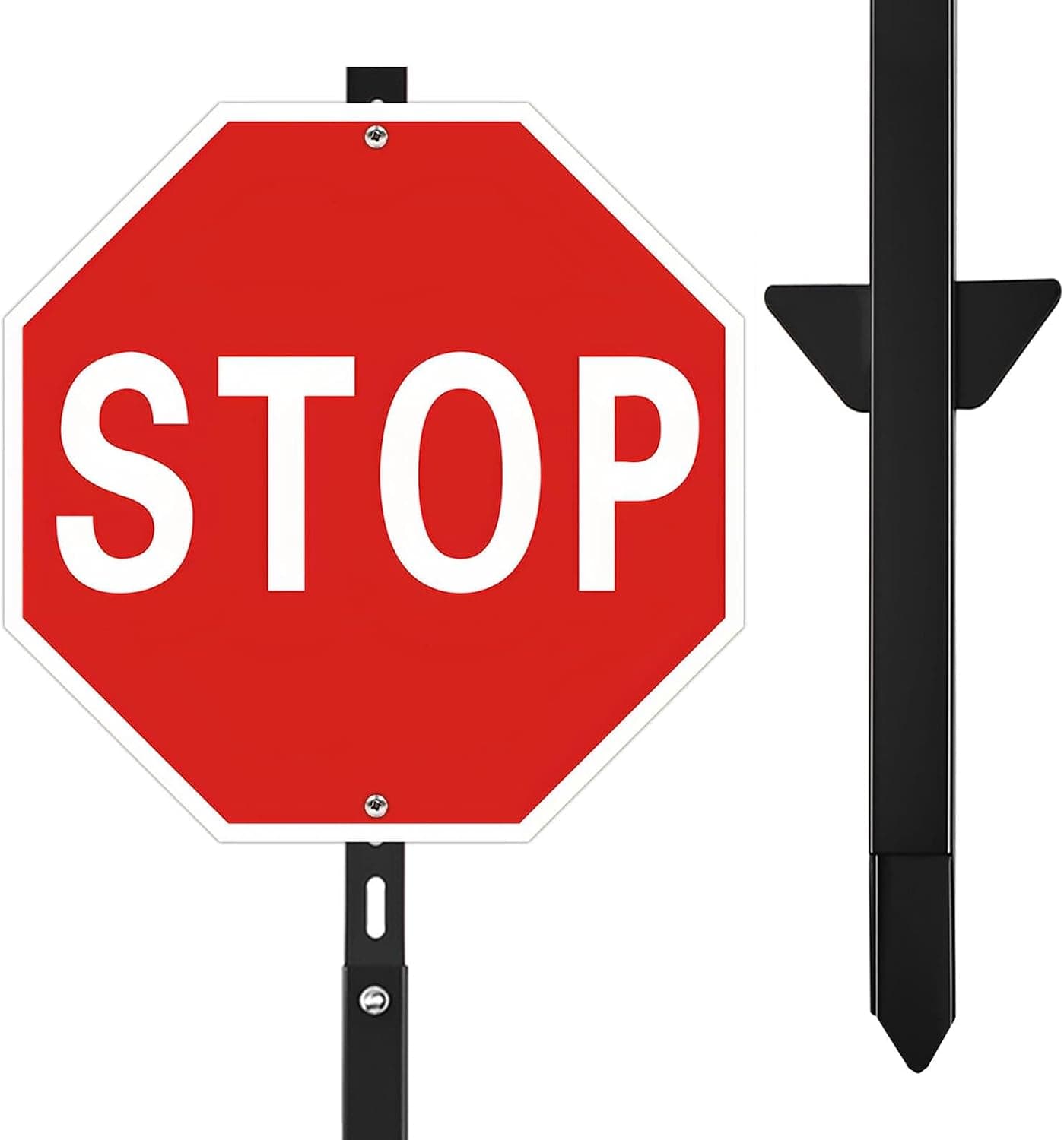 4 Ft Tall 12x12'' Reflective Stop Sign with Aluminum Stake - Heavy-Duty Rustproof Parking Control Sign, Easy Assembly with Ground Spike for Driveway, Yard, and Traffic Safety