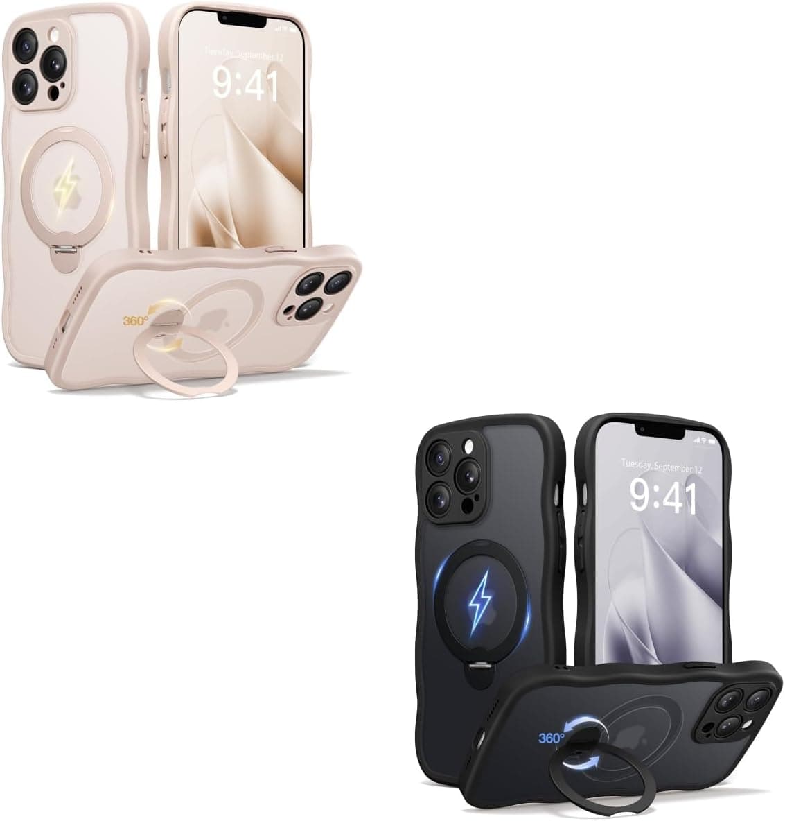 CAPRARO for iPhone 13 Pro Case with Stand Compatible with Magsafe Rose Gold and Black Bundle