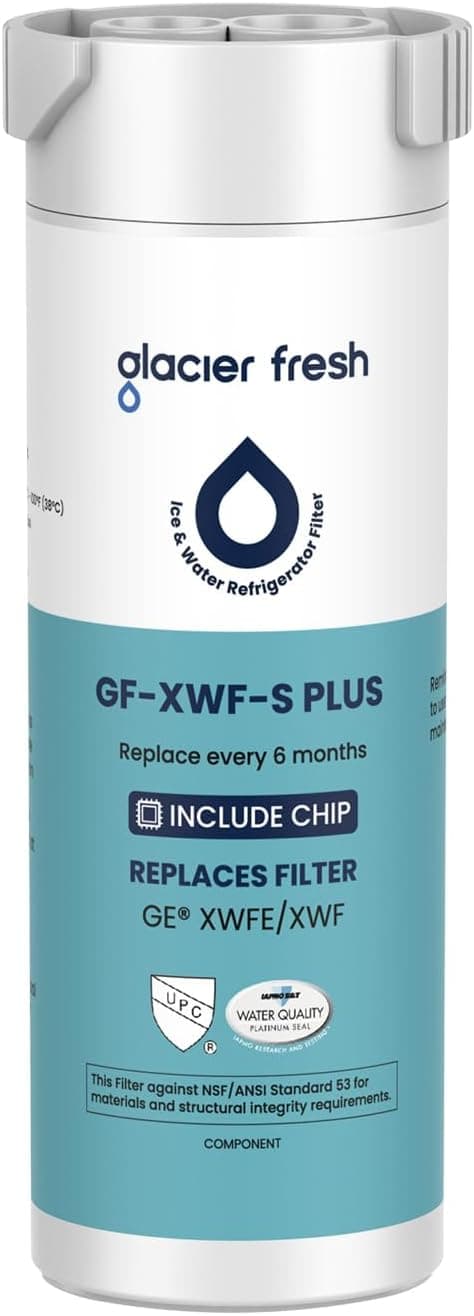 GLACIER FRESH Water Filter Compatible with XWFE (Built-in CHIP), Replacement for GE XWFE, XWF Refrigerator Water Filter NSF/ANSI 53 Certification Pack of 1