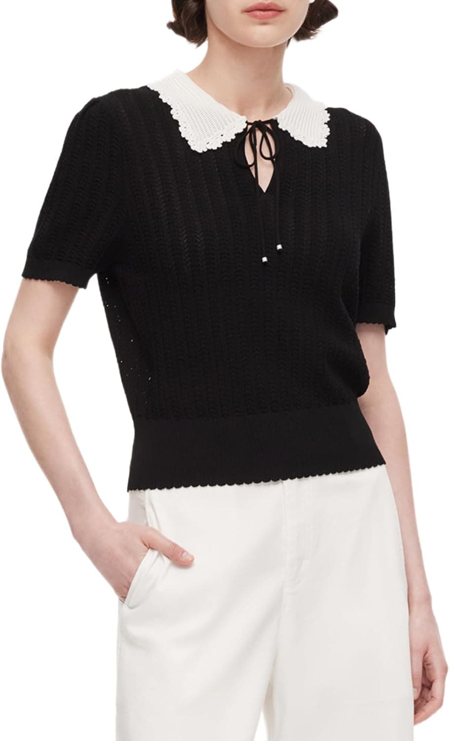 GOELIA Women Casual Crochet Hollow Out Tops Lightweight Openwork Sweater Tops Knit Cute Pullover Tank Tops