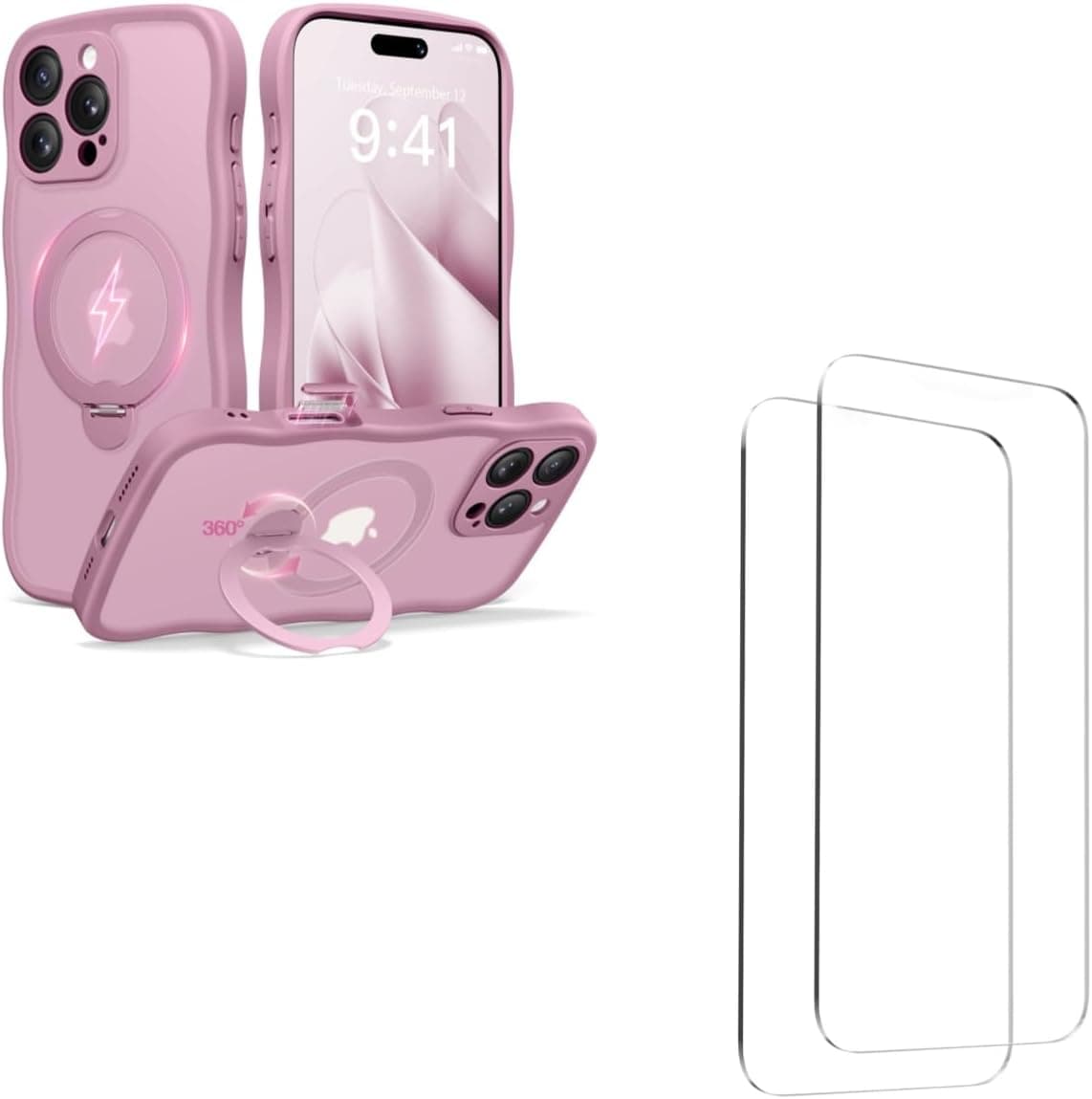 CAPRARO for iPhone 16 Pro Case Stand Black Currant with 2X Screen Protectors Bundle