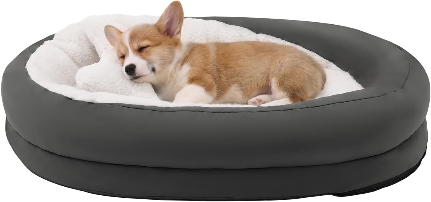 Medium Dog Bed with Bolster, Medium Dog Bed for Medium Dogs, Dog Bed Washable with High-Density Foam Base, Washable Zippered Cover, Non-Slip Bottom, M