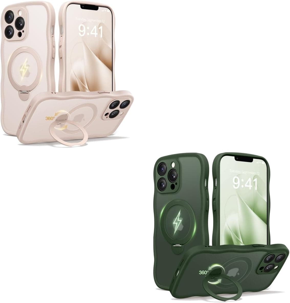 CAPRARO for iPhone 13 Pro Case with Stand Compatible with Magsafe Rose Gold and Dark Green Bundle