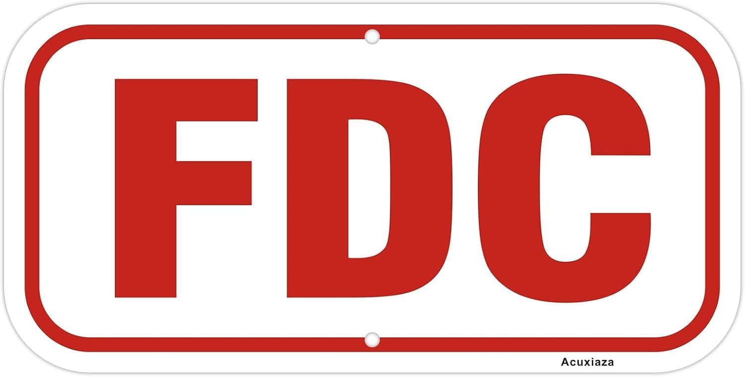 FDC Sign, Fire Department Connection Sign, 12"x 6" Reflective Aluminum FDC Signs, Rust Free, UV Protected and Weatherproof, White, 1 Pack