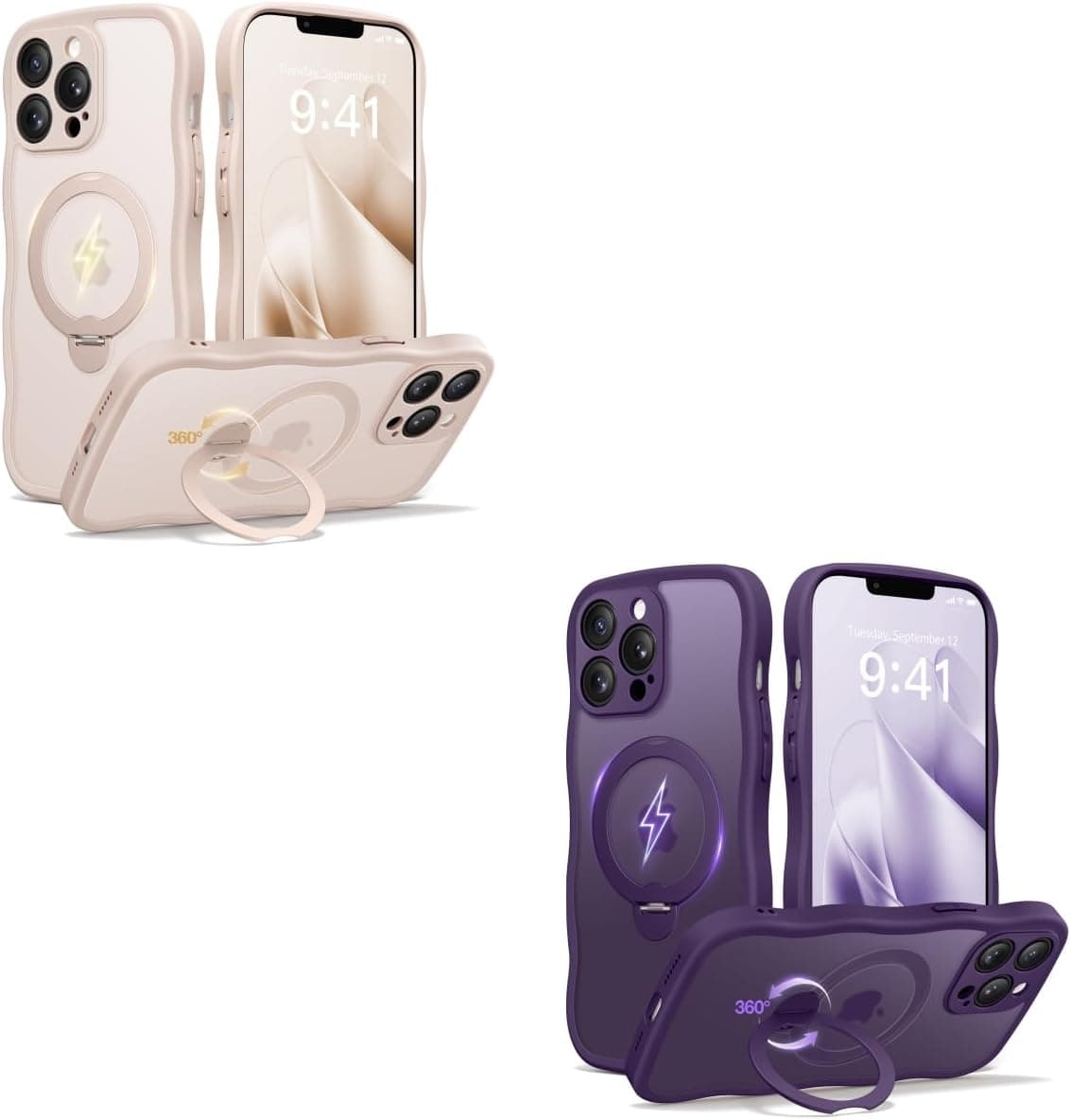 CAPRARO for iPhone 13 Pro Case with Stand Compatible with Magsafe Rose Gold and Deep Purple Bundle