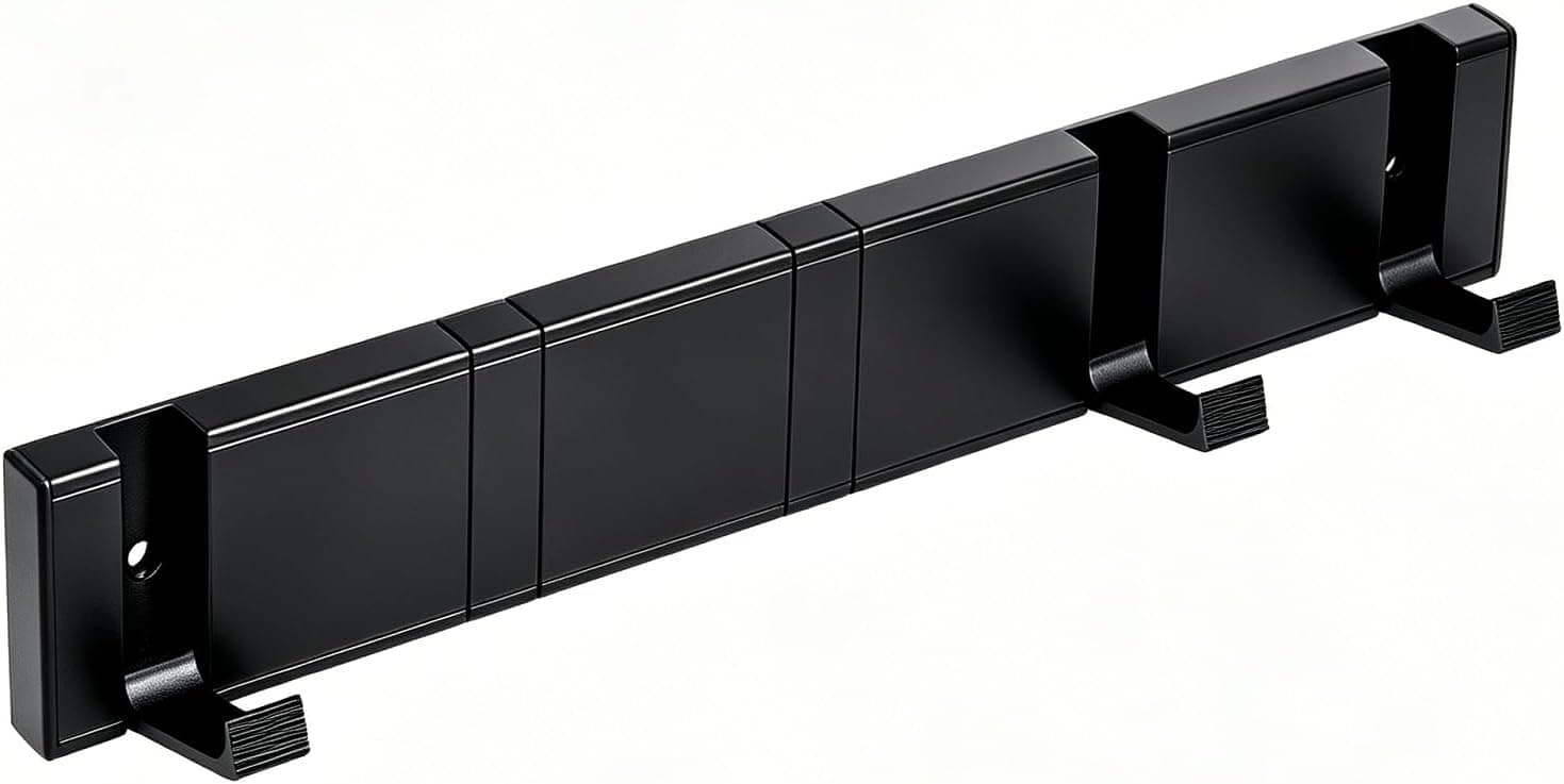 Coat Rack Wall Mounted, Heavy Duty Wall Coat Hooks Black Metal Coat Hanger with 5 Foldable Hooks Coat Rack Hanging Rail Storage Organizer for Hallways, Behind Doors, Entryways, Bathrooms
