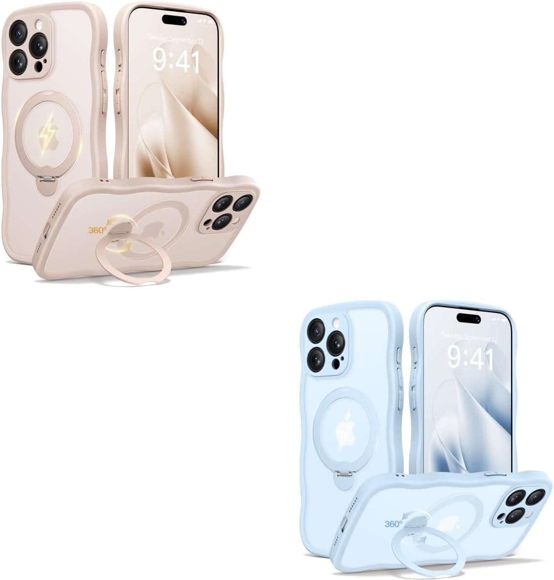 CAPRARO for iPhone 15 Pro Max Case with Stand Compatible with Magsafe Rose Gold and Light Blue Bundle