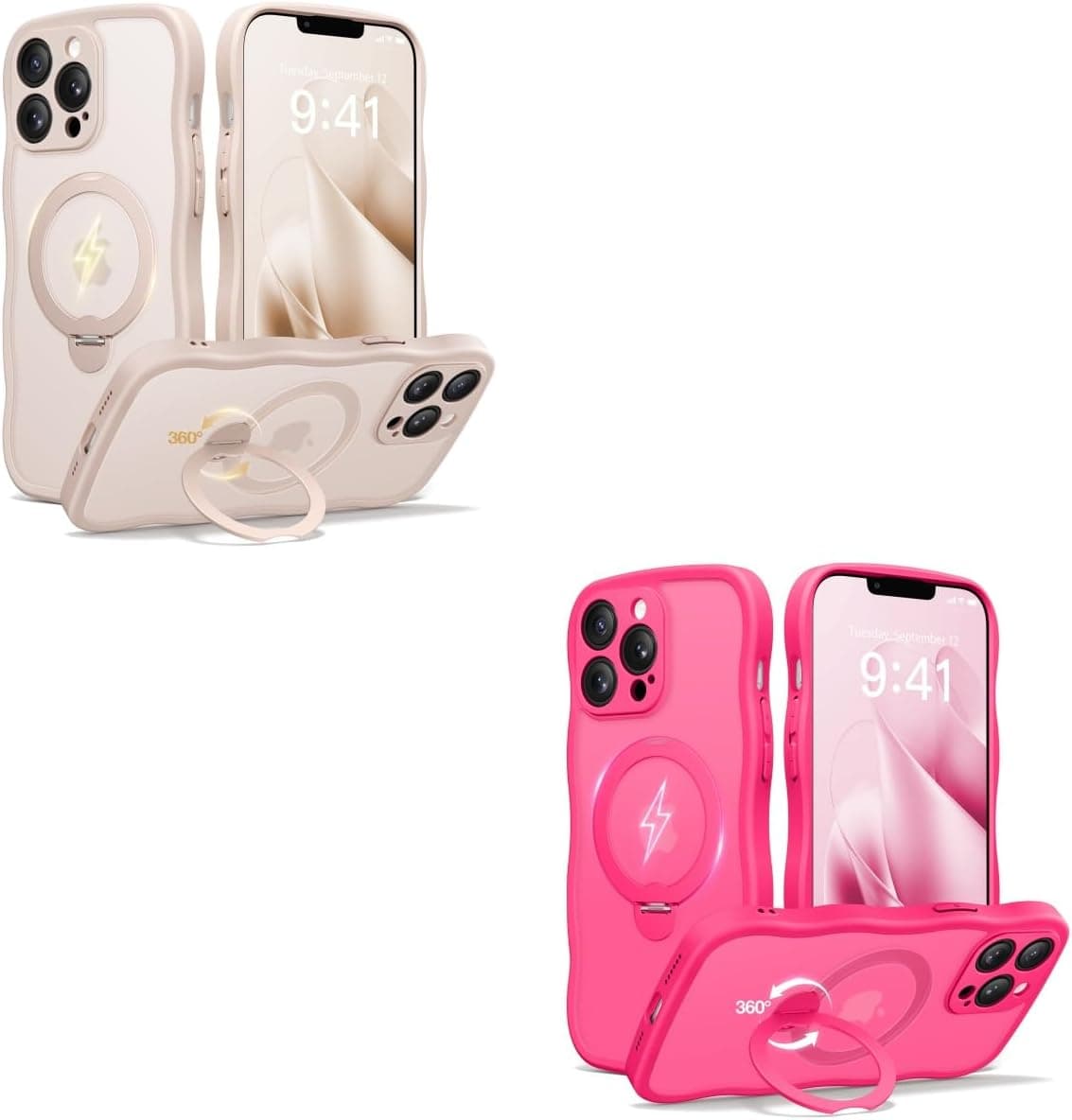 CAPRARO for iPhone 13 Pro Case with Stand Compatible with Magsafe Rose Gold and Hot Pink Bundle