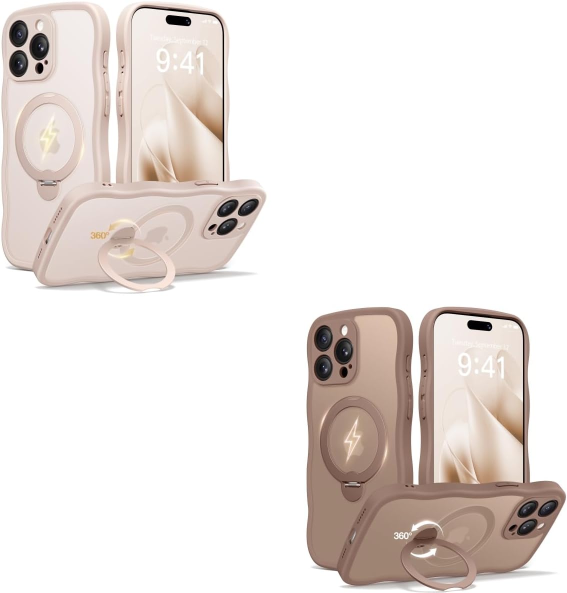 CAPRARO for iPhone 15 Pro Case with Stand Compatible with Magsafe Rose Gold and Brown Bundle