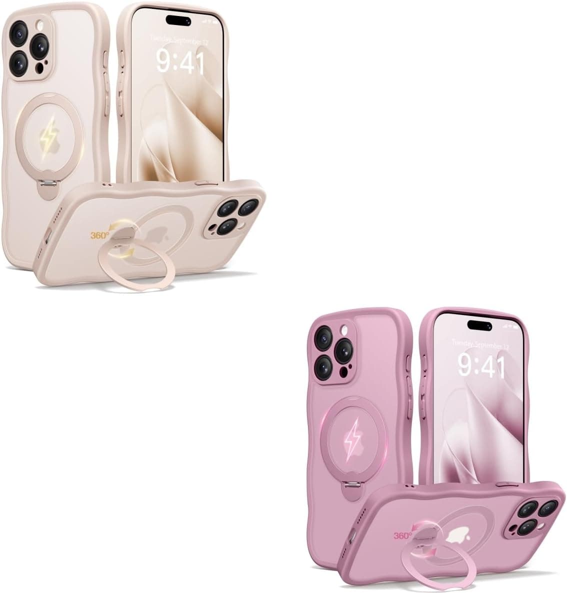 CAPRARO for iPhone 15 Pro Case with Stand Compatible with Magsafe Rose Gold and Black Currant Bundle