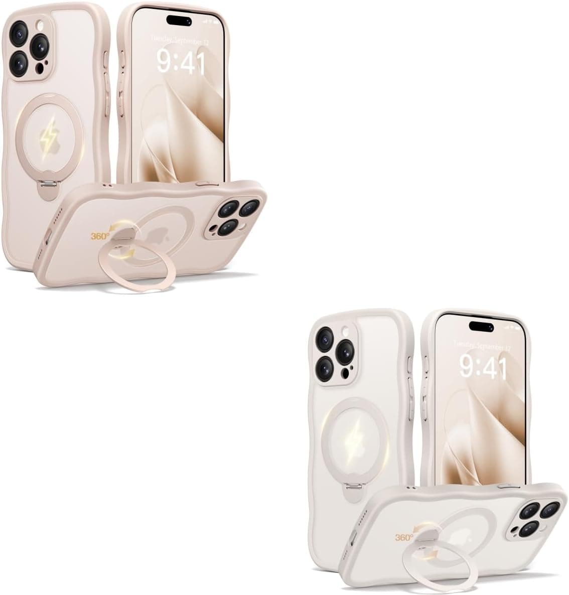 CAPRARO for iPhone 15 Pro Case with Stand Compatible with Magsafe Rose Gold and Stone Bundle