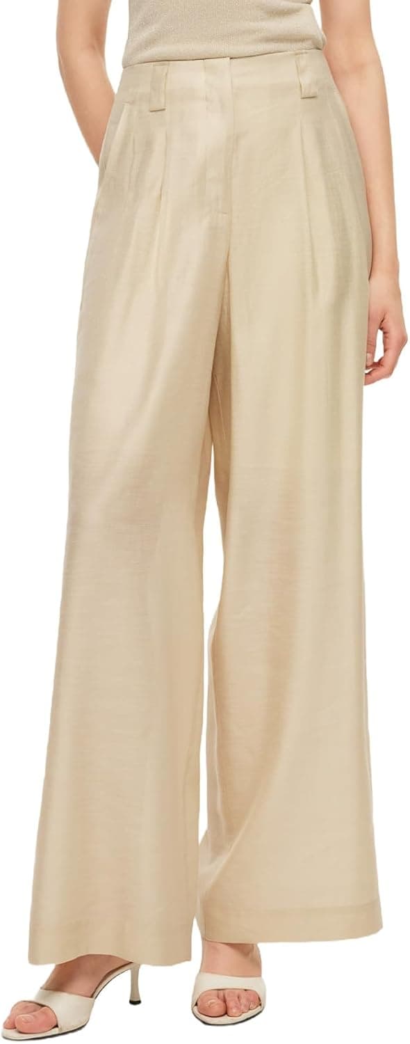 GOELIA High Waisted Wide Leg Pants for Women Trendy Lyocell Acetate Linen Blend Pants for Woman Business Casual Comfy