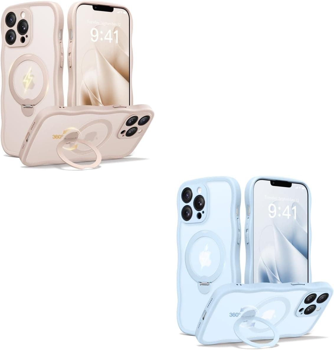 CAPRARO for iPhone 13 Pro Case with Stand Compatible with Magsafe Rose Gold and Light Blue Bundle
