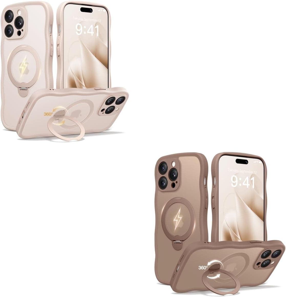 CAPRARO for iPhone 14 Pro Case with Stand Compatible with Magsafe Rose Gold and Brown Bundle