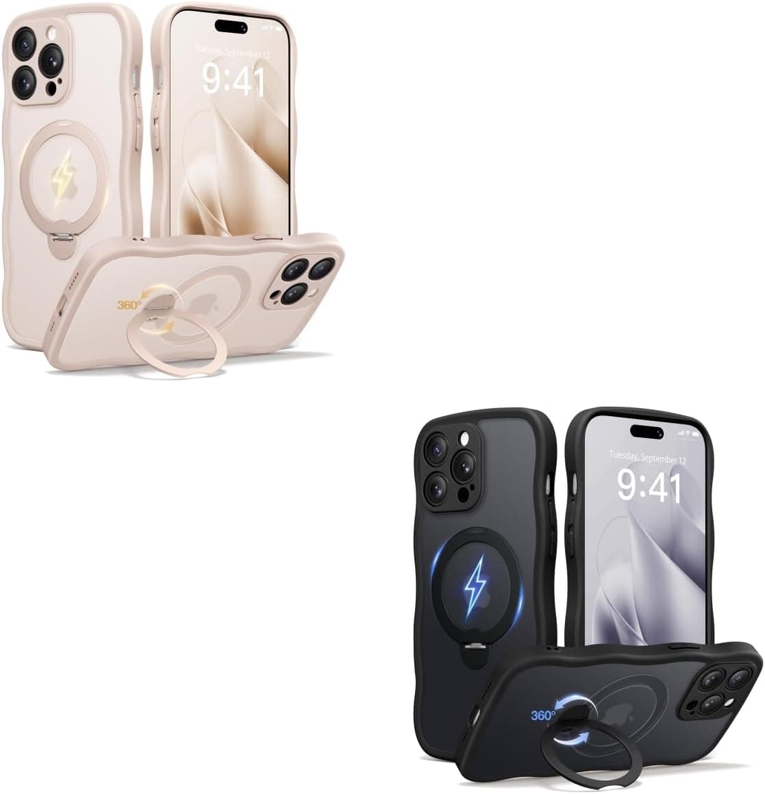 CAPRARO for iPhone 14 Pro Case with Stand Compatible with Magsafe Rose Gold and Black Bundle