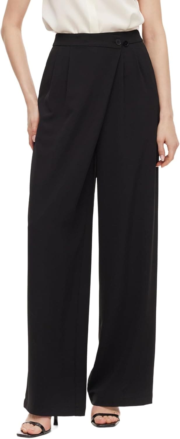 GOELIA Women Wide Leg Dress Pants 2026 High Waisted Acetate Tencel Linen Blend Suit Pants Slacks Business Work Trousers