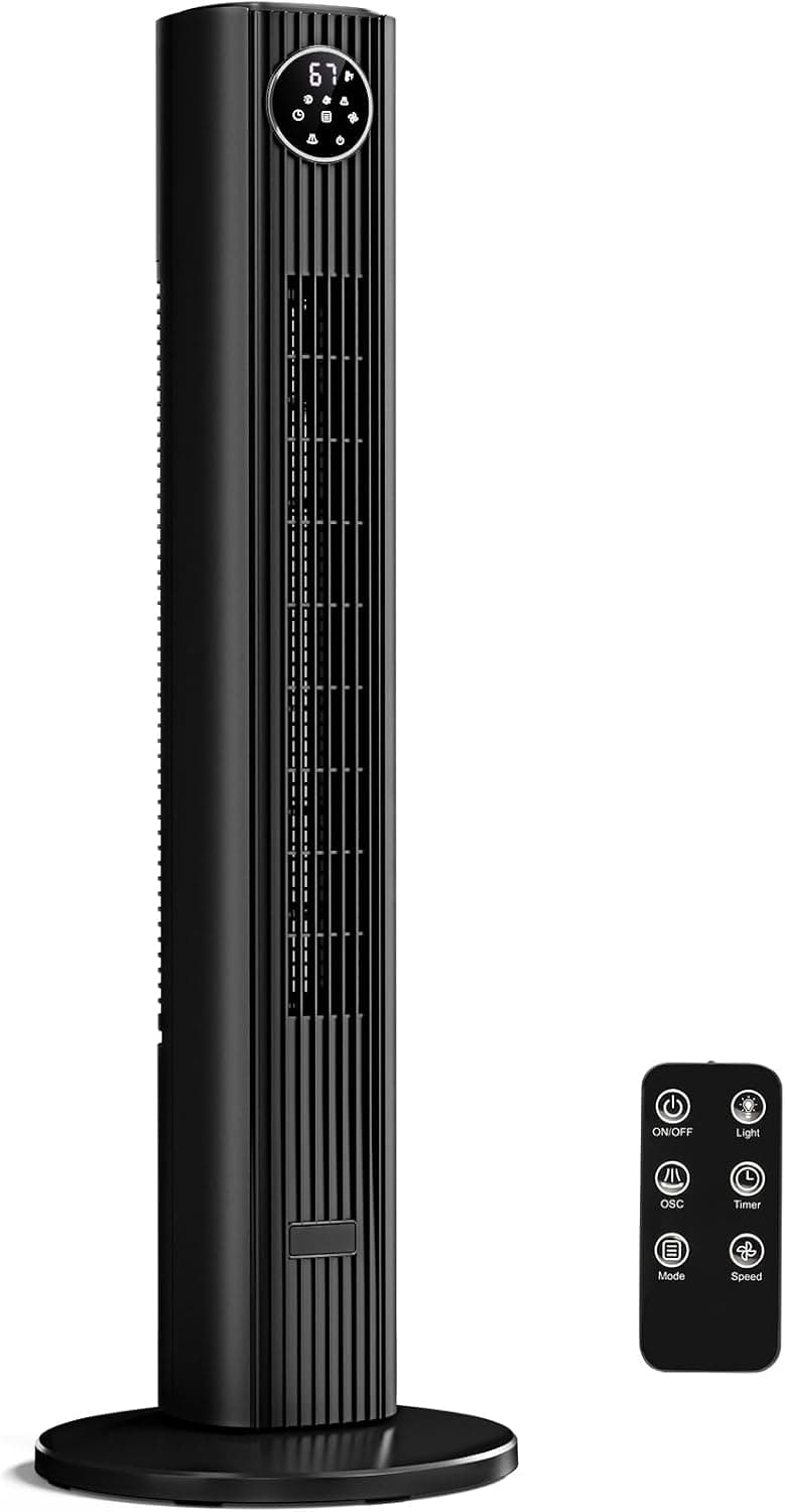 Antarctic Star 35-inch Tower Fan Portable Electric 85° Oscillating Fan Quiet Cooling Remote Control Standing Bladeless Floor Fans 3 Speeds Wind Modes 12h Timer Bedroom Office, Black