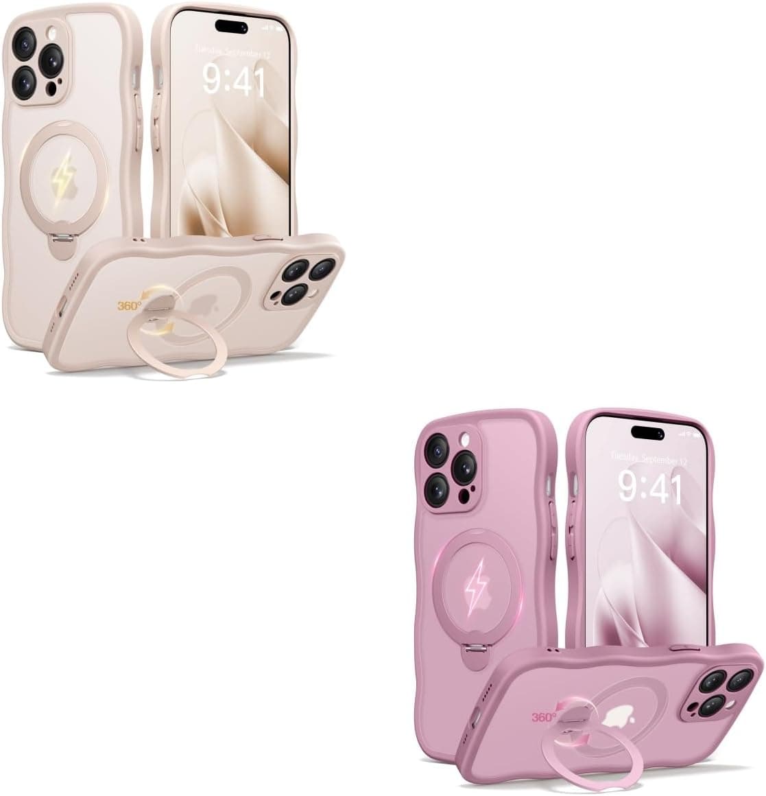 CAPRARO for iPhone 14 Pro Case with Stand Compatible with Magsafe Rose Gold and Black Currant Bundle
