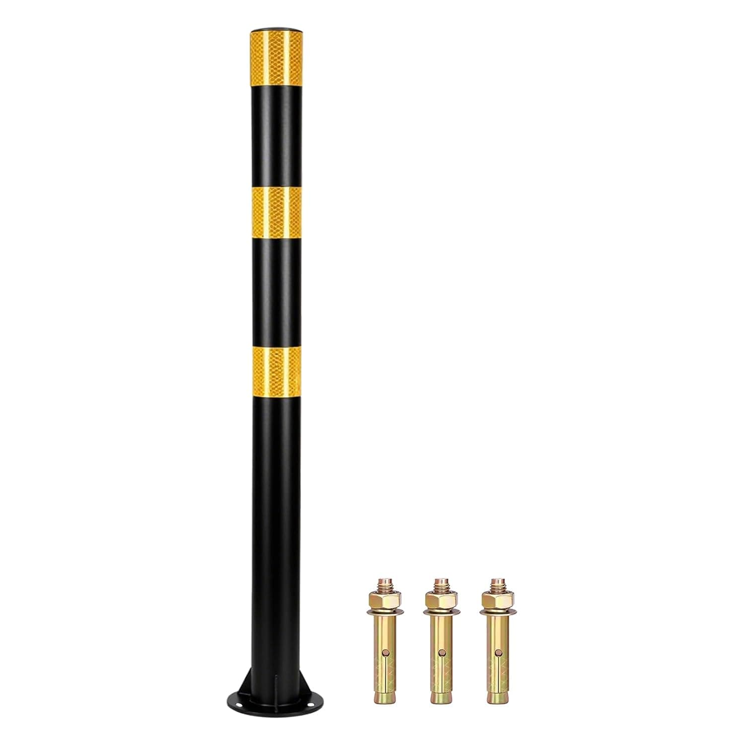 Safety Bollard Posts, 32" Heavy-Duty Barrier Post with Weighted Base & Reflective Strips, for Construction, Parking Lots & Crowd Contro (1, Black, 32")