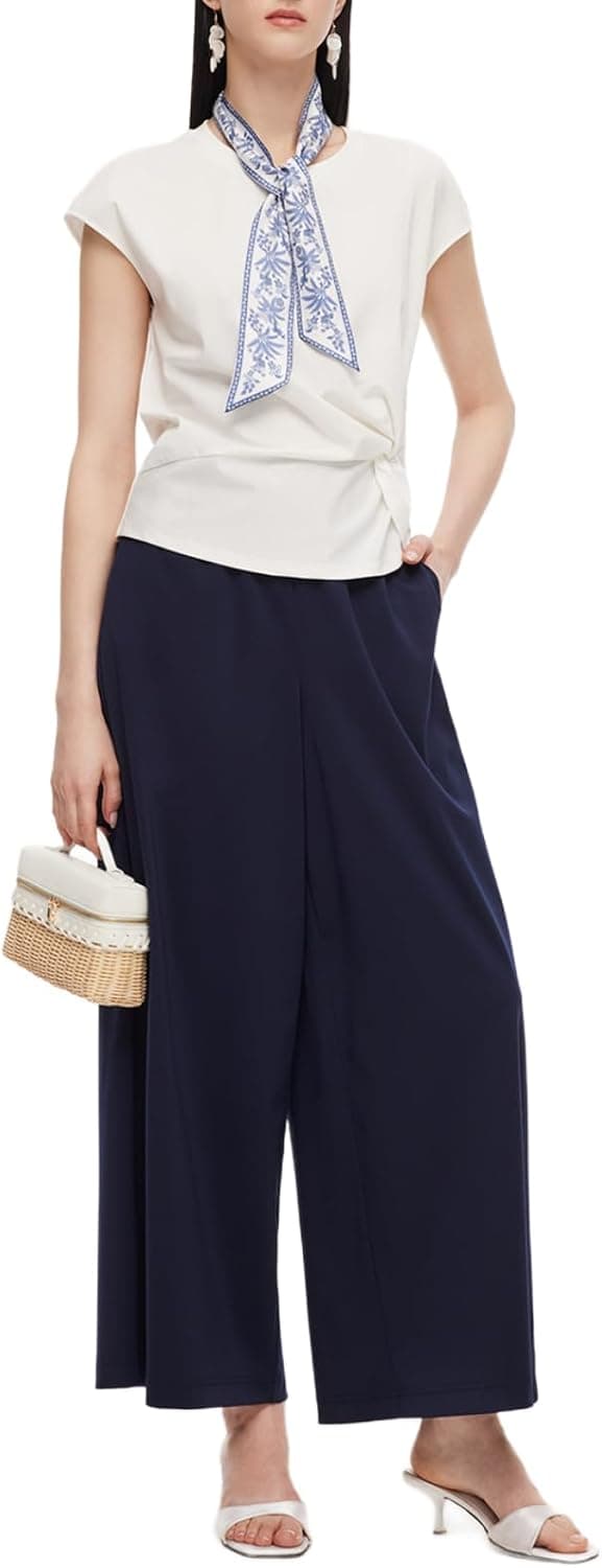 GOELIA Summer Sets Two Piece Pants Outfits Set for Women Casual Twist Front Top and Wide Leg Pants 2 Piece Set
