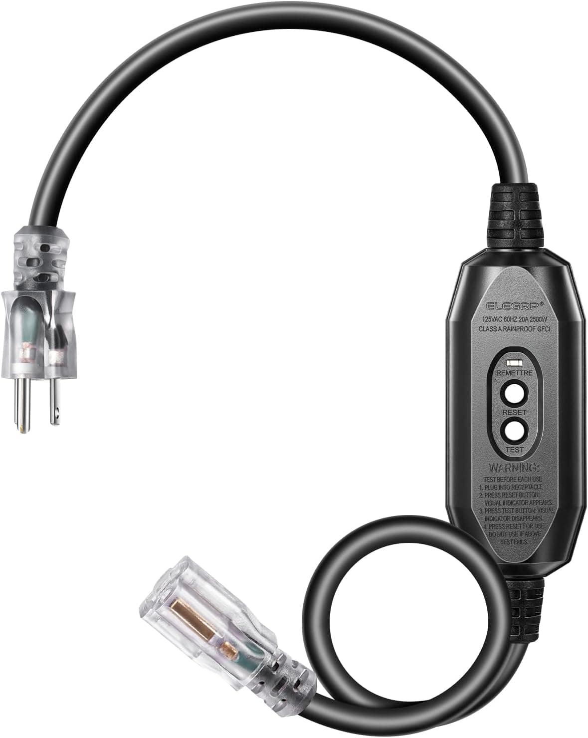DEWENWILS 3Ft Outdoor GFCI Extension Cord Manual, 12/3 SJTW Heavy Duty Extension Cord, Power Cord with LED Lighted 3 Prong Plug, 15A/125V/1875W, Black, UL Listed