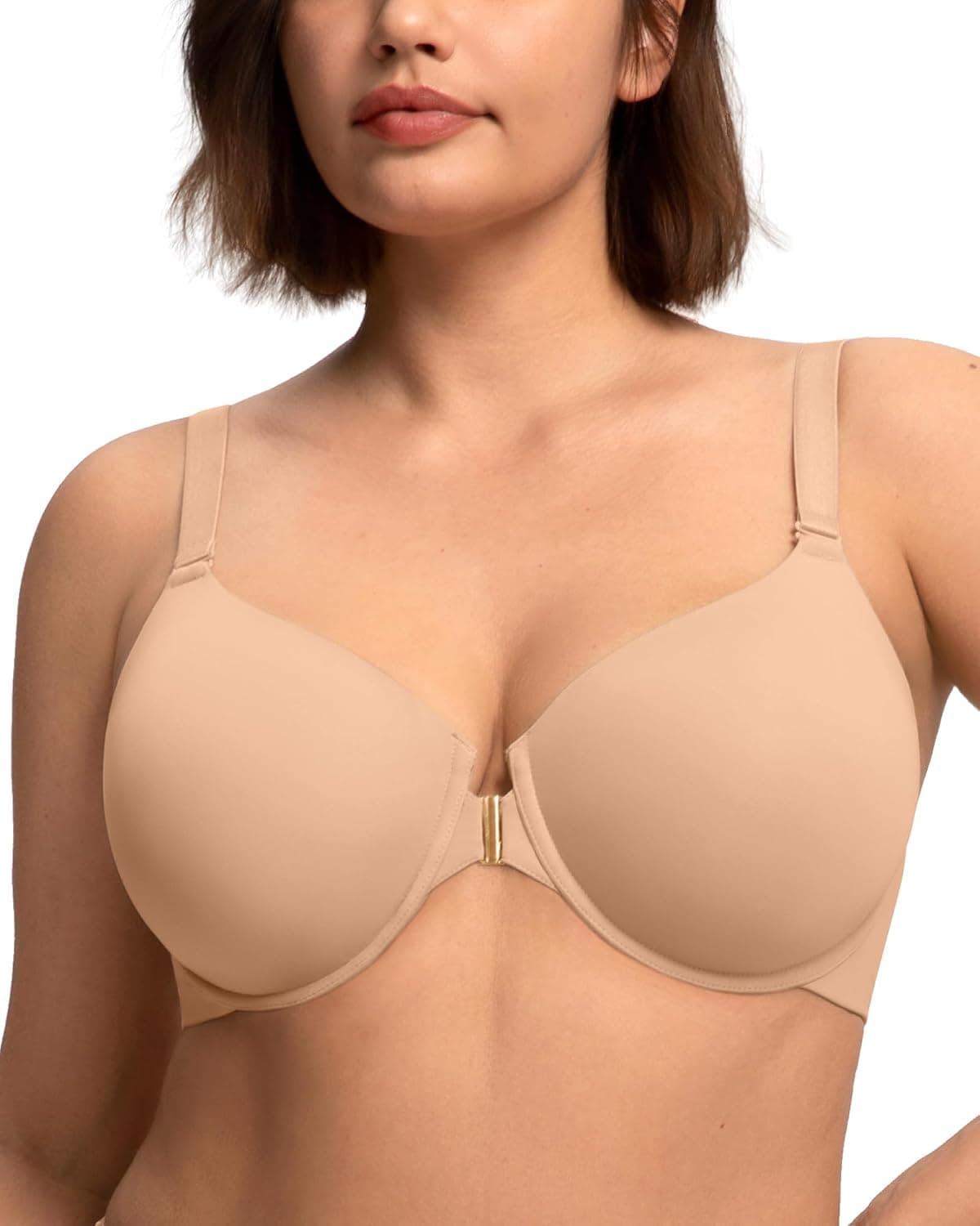 HSIA Front Closure Bras for Women Minimizer Full Coverage Tshirt Plus Size Underwire Racerback Lightly Lined Bra Light Beige 38D
