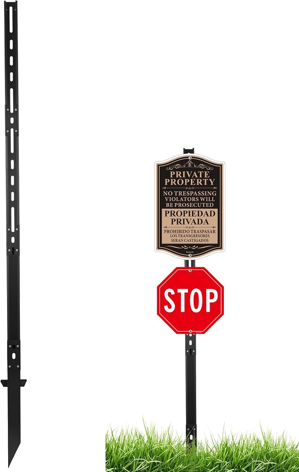 Sign Post 6Ft Metal Stake for Yard Signs, Heavy Duty Rust Proof Outdoor Stand for Lawn Garden Commercial Real Estate, Fits 7 12 18 Inch Street Sign (Black-2)